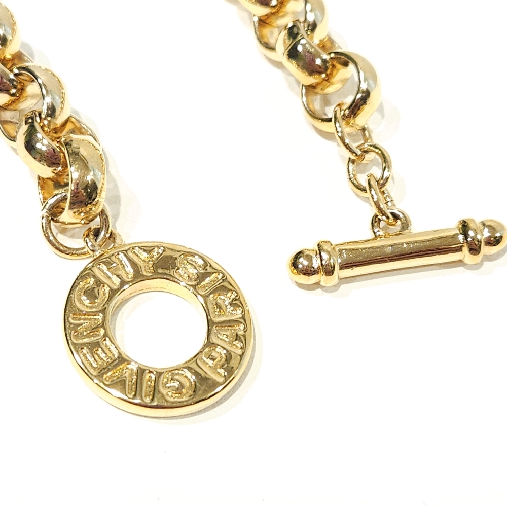 Givenchy Logo Necklace Toggle Chunky Gold Tone Rolo Chain Vintage 80s 90s Paris - Picture 9 of 16